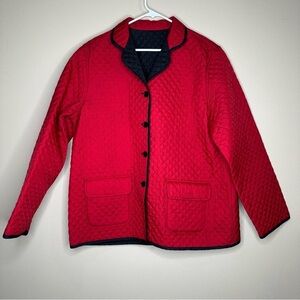 Sag‎ Harbor Quilted Reversible Jacket Black Red Pockets Buttons Collared Size XL